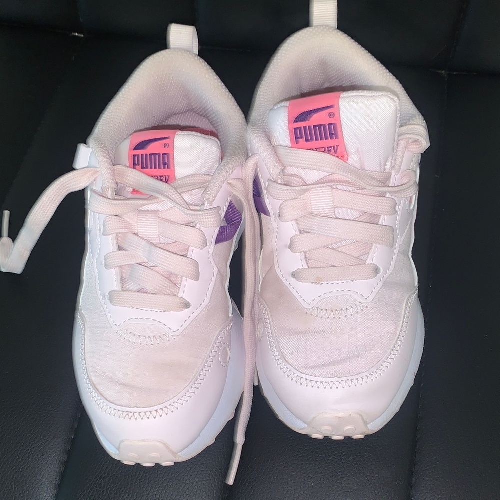 PUMA Kids White and Pink Sneakers